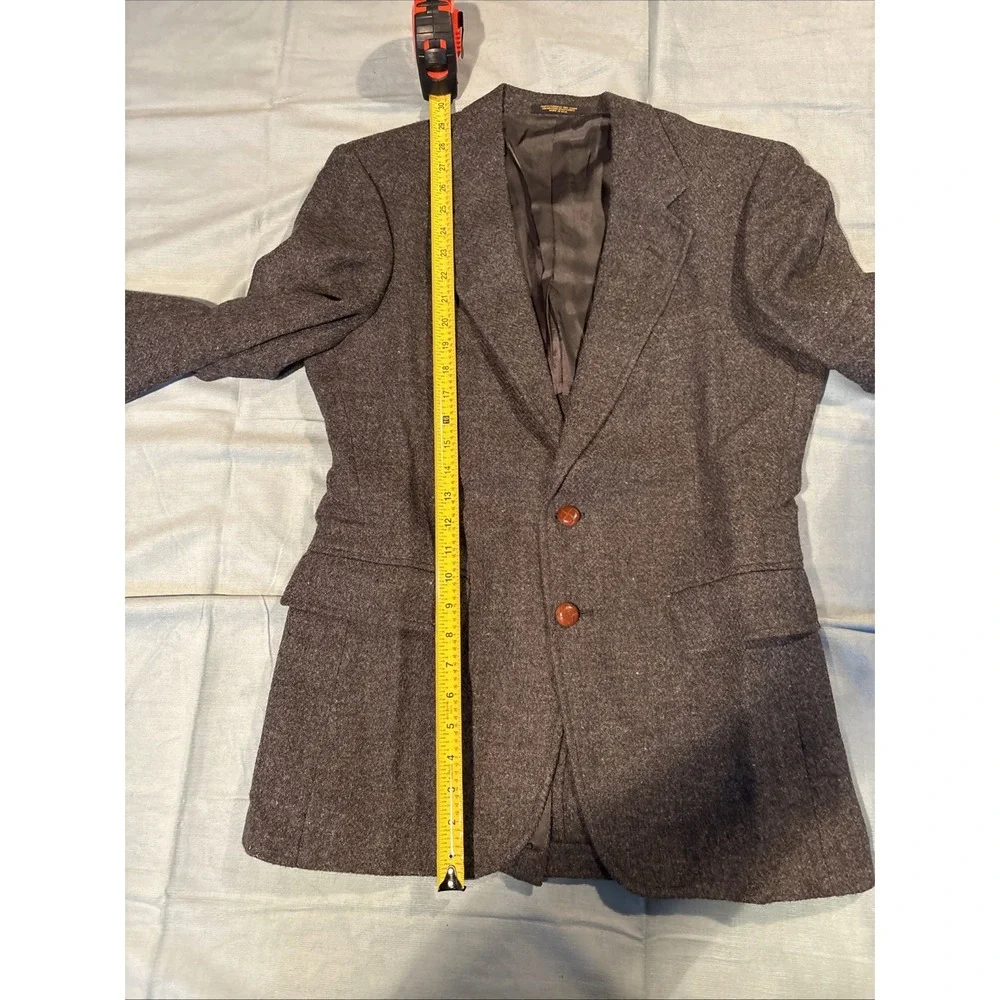 Austin Hill Mens Brown Wool Tweed Blazer Sport Coat Leather Buttons Made in USA